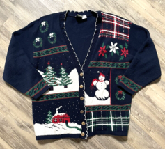 Vtg Christmas Cardigan Sweater Nutcracker Plus 1X Holiday Party Snowman Tree USA - £13.93 GBP