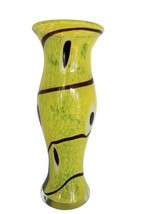 Huge vintage green yellow &amp; black abstract pattern art glass vase - $74.99