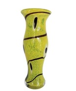 Huge vintage green yellow &amp; black abstract pattern art glass vase - £58.96 GBP