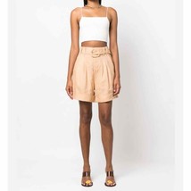 Farm Rio Women&#39;s Beige High Waisted Belted Tailored Linen Shorts Pockets L NWT - £63.51 GBP