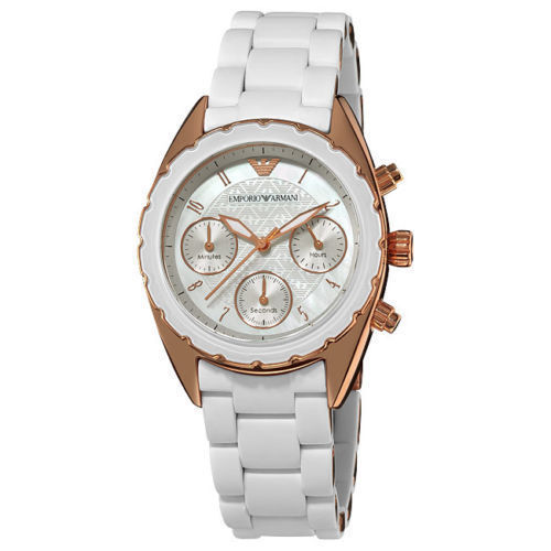 Primary image for NEW Emporio Armani AR5943 Women's Sportivo Chrono Mother-of-pearl Dial Watch 50M