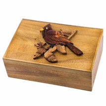 Cardinal Bird Wooden Intarsia Treasure Trinket Large Box 9&quot; x 6&quot; Handcra... - $44.50