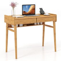 Bamboo Writing Desk with 2 Storage Drawers and Open Shelf-Natural - €286,52 EUR