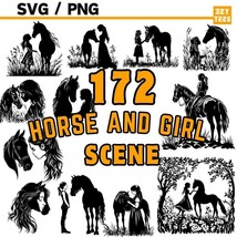 Horse and Girl Svg Png Bundle, 172 equestrian silhouette clipart, horseb... - $2.98