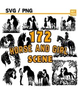 Horse and Girl Svg Png Bundle, 172 equestrian silhouette clipart, horseb... - $4.10 CAD