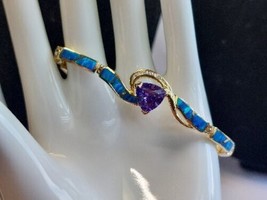 Sterling Silver Bracelet Gold Vermiel Opal Amethyst Color Stones 17.34g 7.5&quot; - £94.87 GBP