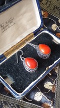 Vintage 1990-s 925 Sterling Silver Coral Earrings Hallmarked - £52.19 GBP