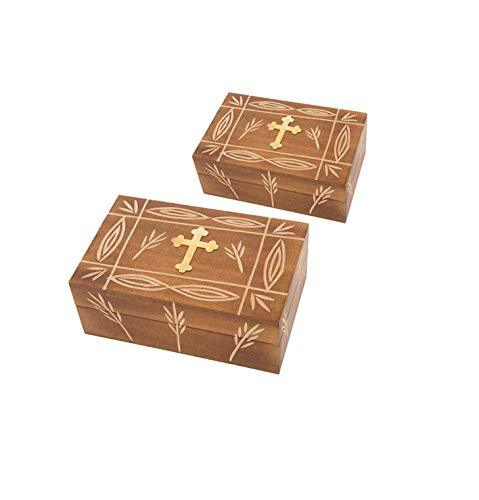 Iconsgr Set 2 x Handmade Christian Greek Orthodox Wood Carved Storage Box / 355