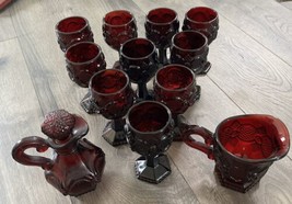 Avon Cape Cod Ruby Set Of 12 Small Goblets, Creamer &amp; Cruet 12 Piece Lot - $21.21