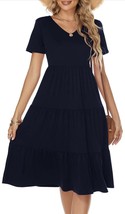 Women&#39;s Casual Summer Tiered Midi Dress Short Sleeve V-Neck Cotton Small - £18.78 GBP