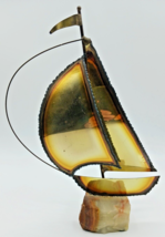 Vintage Mid Century Brass Sail Boat on Marble Base 9.75&quot; Tall - £9.51 GBP