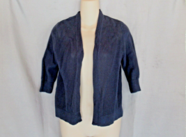 L.L.Bean sweater cardigan  cardi open Small navy blue  elbow sleeves 100... - $18.57