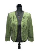 DJ Co Jacket Womens Medium Green Embroidered Open Front Lined Blazer - $19.59