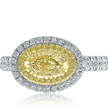 East-West 1.23 Ct Oval Cut Light Yellow Diamond Engagement Ring 14k White Gold - £1,910.16 GBP