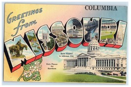 Greetings From Missouri Vintage Postcard Linen Hawthorn Flower Capital Columbia - $12.99