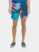 Scotch &amp; Soda mens mid length printed artwork swim shorts elastic waist NEW XL - £58.01 GBP