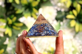 Blue Lapis Lazulli Orgone Pyramid LG 78X55mm Flower of Life Orgonite EMF Protect - £46.56 GBP