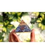 Blue Lapis Lazulli Orgone Pyramid LG 78X55mm Flower of Life Orgonite EMF... - $59.35