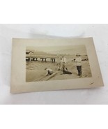 Kids Playing in Sand Mud on Beach with Dog Near Dock Early 1900&#39;s Postcard - £26.64 GBP