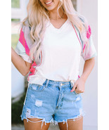 Marie Patchwork V Neck Shirt - $21.59