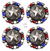 Set of 4 Screw Back Conchos Western Saddle 1-1/4" Silver Star Rhinestone... - $24.74