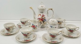 VC) Vintage 15 Piece Floral White &amp; Gold Demitasse Coffee Tea Set Japan 11/147 - £98.89 GBP
