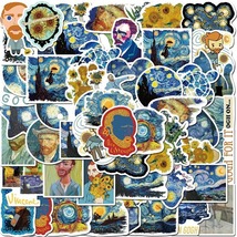 50pcs Van Gogh Art Painting Stickers For Wall Decor Fridge Motorcycle Bike  - £7.16 GBP