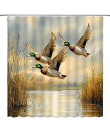 Cabin Lodge Flying Mallard Ducks Lake Fabric Shower Curtain,Modern Rusti... - $29.62 CAD