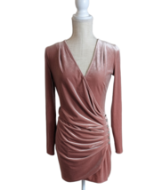 Topshop Womens Pink Velvet Side Ruching Rhinestone Button LS Mini Dress SZ 2 - £20.32 GBP