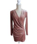 Topshop Womens Pink Velvet Side Ruching Rhinestone Button LS Mini Dress ... - £20.32 GBP