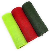 Watermelon 10&quot; Non Metallic Deco Mesh Ribbon Rolls (Ripe Red, Rind Green, Apple) - £20.73 GBP