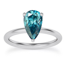 0.98 Carat Pear Diamond Wedding Ring Blue Treated 14K White Gold IGI Certified - £1,281.92 GBP