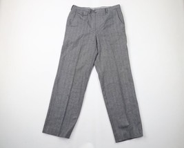 Vtg 70s Streetwear Mens 32x32 Distressed Wide Leg Herringbone Wool Chino Pants - £69.73 GBP