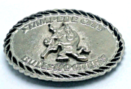 Vintage Calgary Stampede City Bullshooter&#39;s Belt Buckle EUC 3 1/2&quot; x 2 3/4&quot; - £9.71 GBP