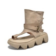 Genuine Leather Women Shoes Summer Sandals Hook &amp; Loop Retro New Wedges Handmade - £111.05 GBP