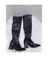 Marc Fisher Lalena 2 Black Boots Block Heel Knee High Croc Embossed 6.5M - $122.80 CAD