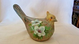 Resin Dove Bird Figurine Sitting with Hand Painted Flowers 5.75&quot; Tall - £31.97 GBP