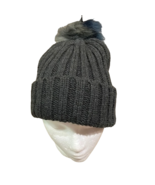 Steve Madden Grey Knit Beanie Hat Faux Fur Pom Womens OS Winter - £9.48 GBP