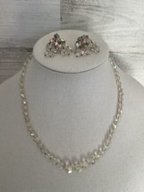 Vintage Norman Hartnell Costume Jewelry Necklace Clip On Earrings Borealis - £75.93 GBP
