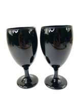 1970&#39;s Libbey Black Glass Stemmed Water Goblets Wine Glasses Set of 2  - £19.67 GBP