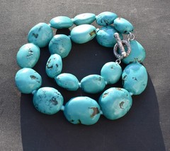 Mazza Bartholomew M/B Genuine Turquoise Pebble Necklace Ornate Sterling Clasp - £390.12 GBP