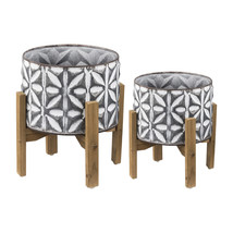 A&amp;B Home Flowery Metal Planters On Wood Stand Set Of 2 - $74.25