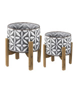 A&amp;B Home Flowery Metal Planters On Wood Stand Set Of 2 - £59.49 GBP