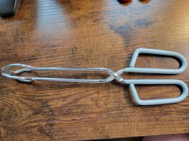 Vintage Light Blue Rubber Handle 10&quot; Stainless Steel Tongs - Made in Taiwan - $8.90