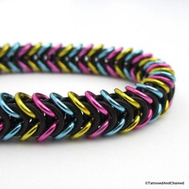Pansexual pride bracelet, chainmail stretchy bracelet, pink yellow blue - £27.17 GBP