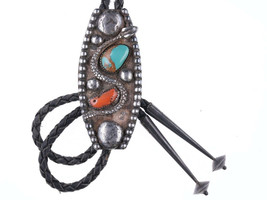 Vintage Navajo Sterling turquoise and coral snake bolo tie - £354.99 GBP