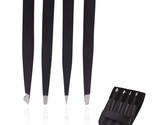 Tweezers Set 4-Piece Professional Stainless Eyebrow Hair Pluckers +Case - $8.77