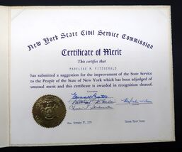 Vtg Ephemera 1974 NYS Civil Service Merit Award Signed Governor Malcolm ... - $20.00