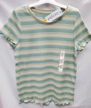 Girls L (10/12)  Short Sleeve Mini Waffle Shirt - Cat & Jack Sage Stripe  image 2