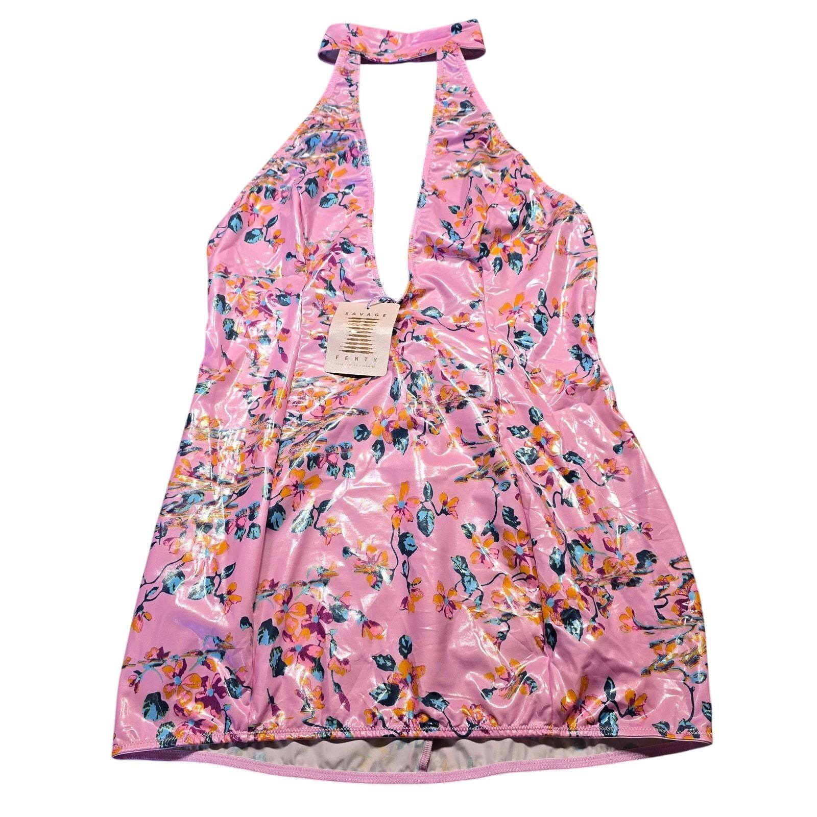 Savage X Fenty Rihanna Pink Halter Top Bodycon Lingerie Floral NEW Women... - $15.30